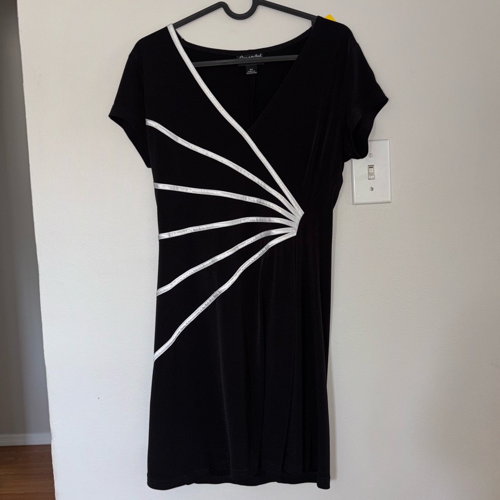 Connected Apparel Black Dress with White Accents
